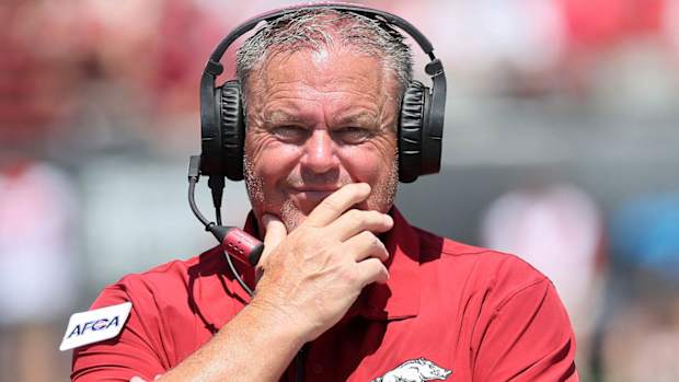 Razorbacks coach Sam Pittman during game with Western Carolina in Little Rock